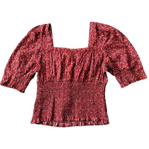 universal thread womans medium‎ red floral blouse top | c2 - Picture 2 of 5